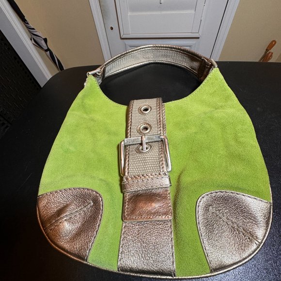 Michael Kors suede  green and gold bag - Picture 1 of 11